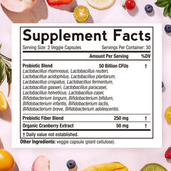 Doctor's Recipes Women's Probiotic bottle back with ingredients and allergen notes