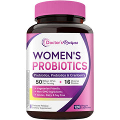 Doctor's Recipes Women's Probiotic bottle front with 50B CFU to support daily gut health