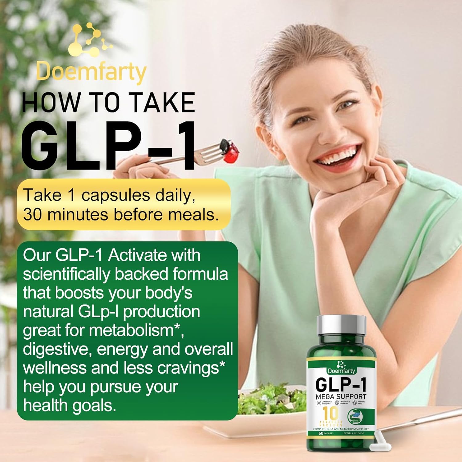 doemfarty GLP-1 capsules close-up emphasizing easy daily intake