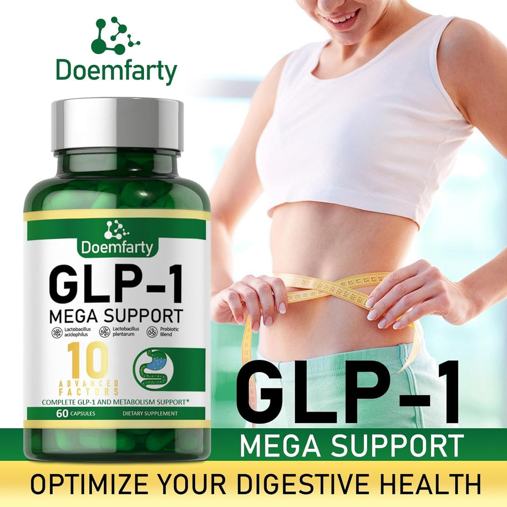 doemfarty GLP-1 probiotic multi-strain close-up highlighting 10 billion CFU for gut health
