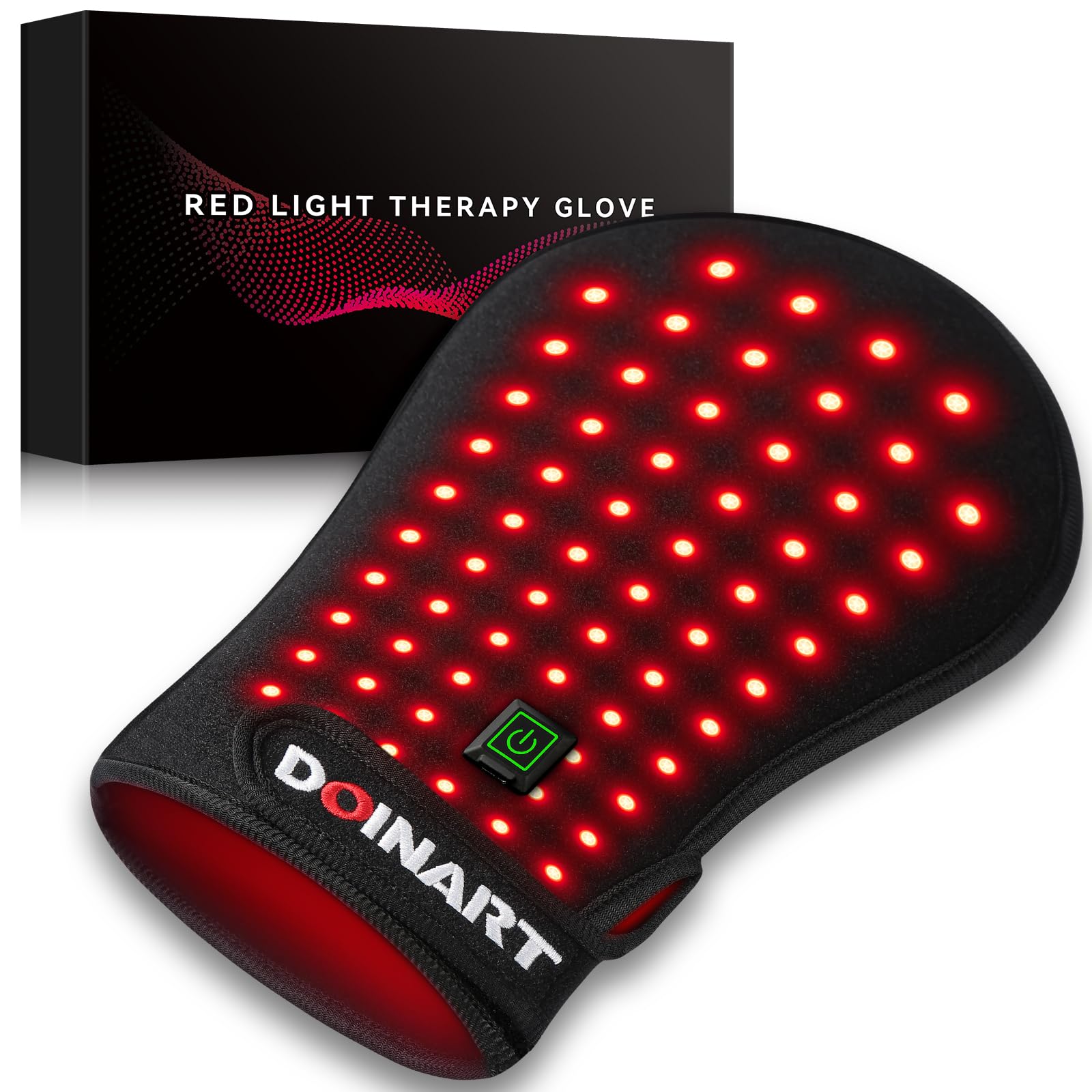 Doinart red light hand glove viewed from top, soothing warmth for daily tasks