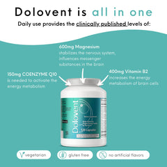 Dolovent vitamin B2 400mg tablet image, supports energy and brain health during mild headaches.