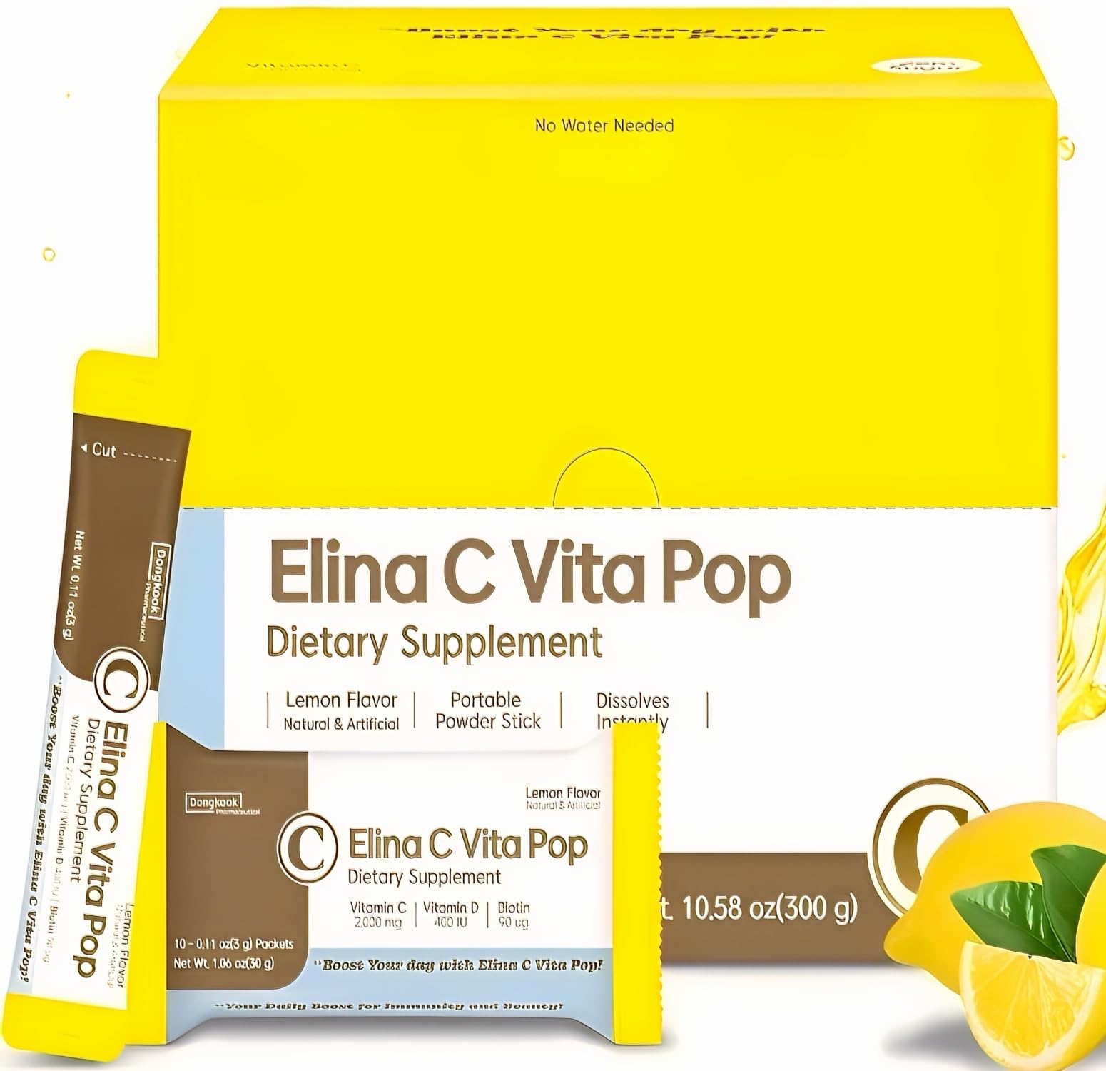DONGKOOK Vita Pop lemon-flavored stick dissolves quickly for a refreshing wellness moment.