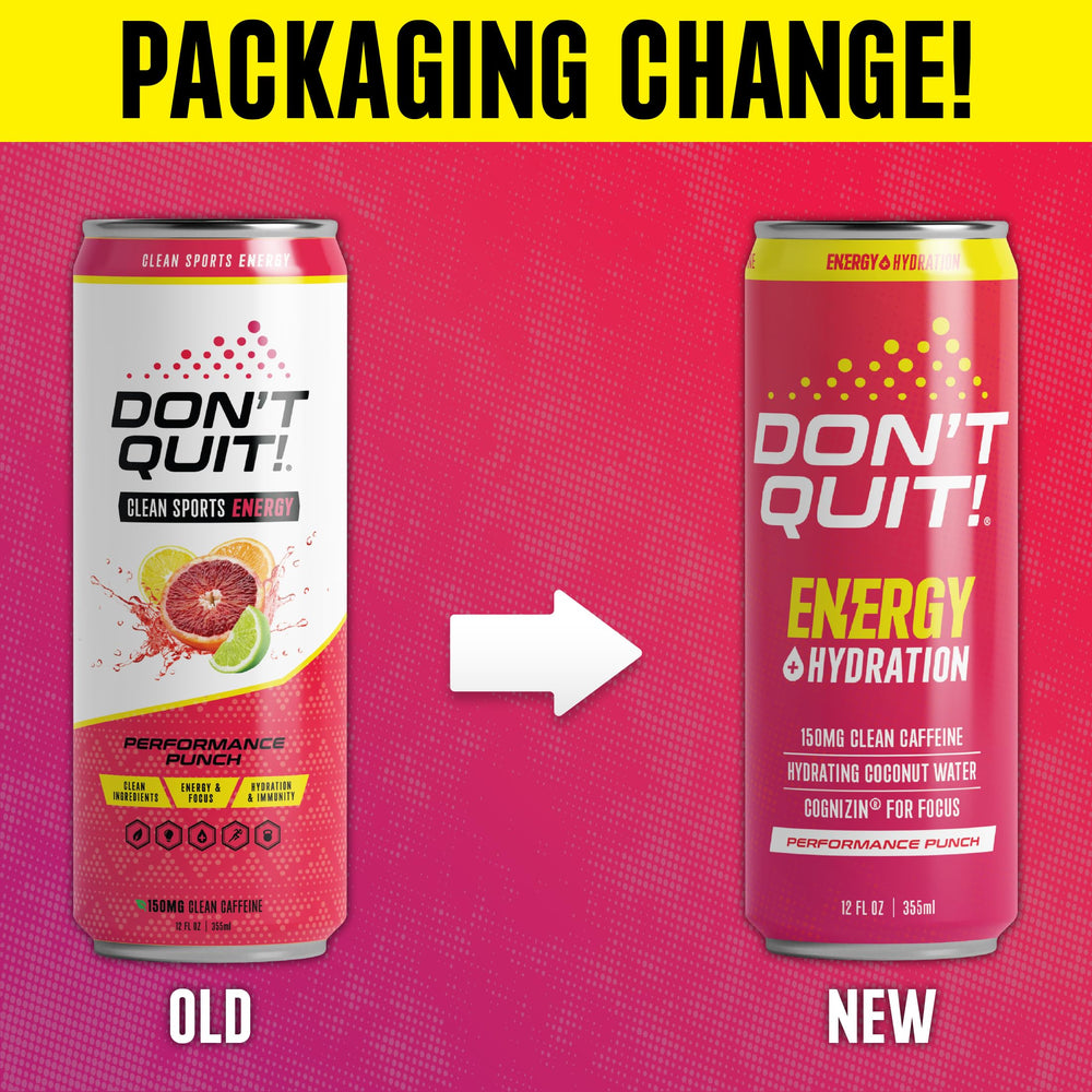 12-pack DON’T Quit clean energy drinks ready for daily use.