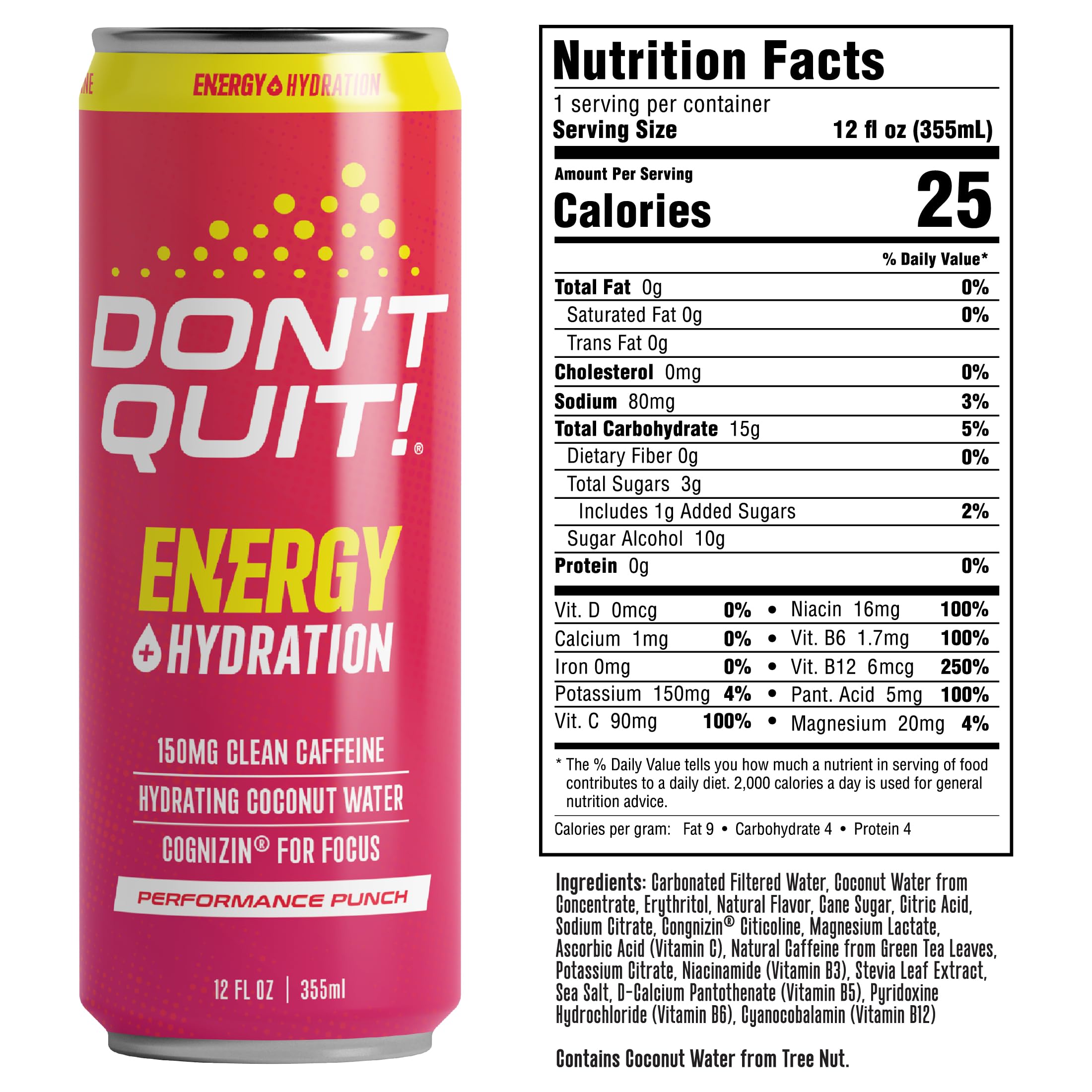 Pouring DON’T Quit bottle reveals refreshing coconut water hydration.