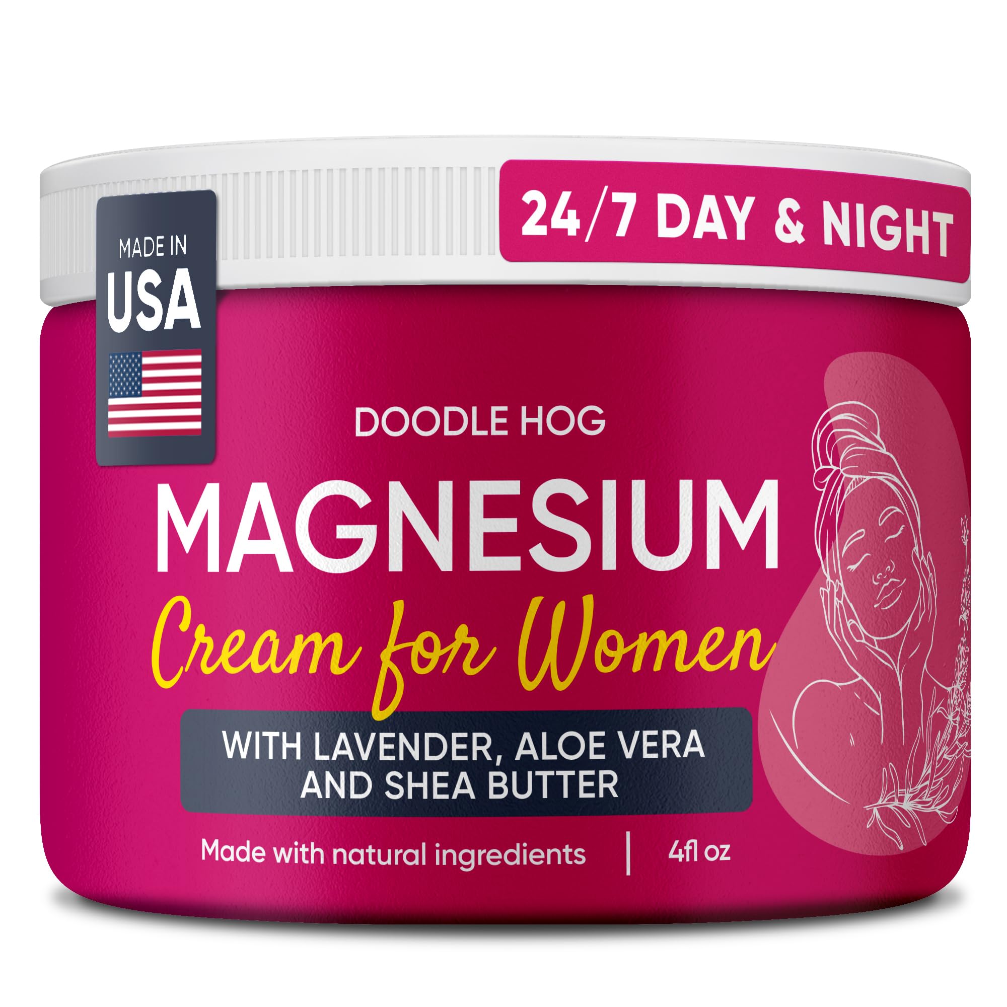 DOODLE HOG Magnesium Cream bottle with lavender for relaxing evenings.