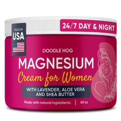 DOODLE HOG Magnesium Cream bottle with lavender for relaxing evenings.