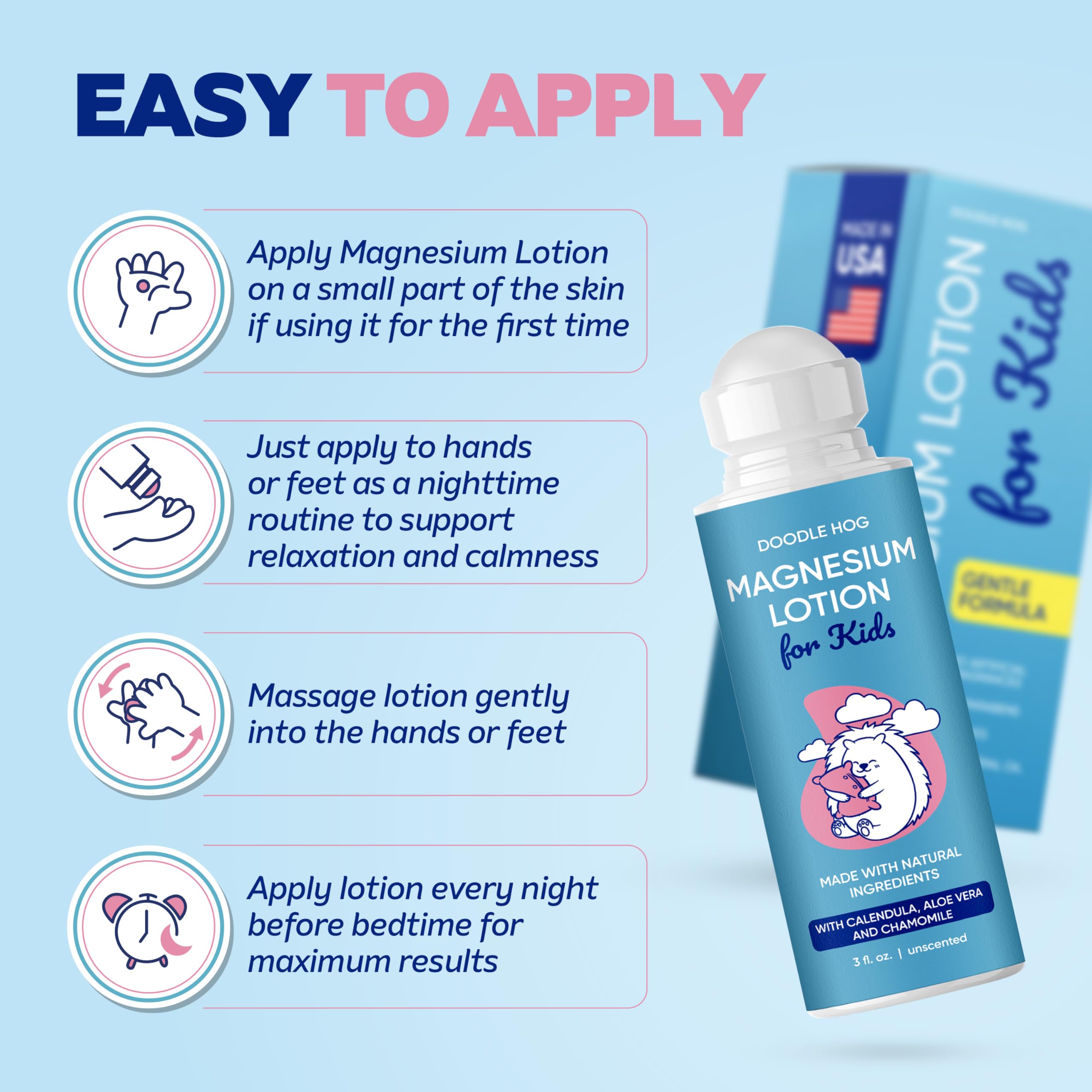 DOODLE HOG soft massage for bedtime routines.