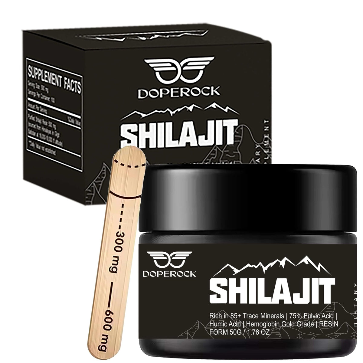 Doperock Shilajit resin bottle close-up for daily energy support.