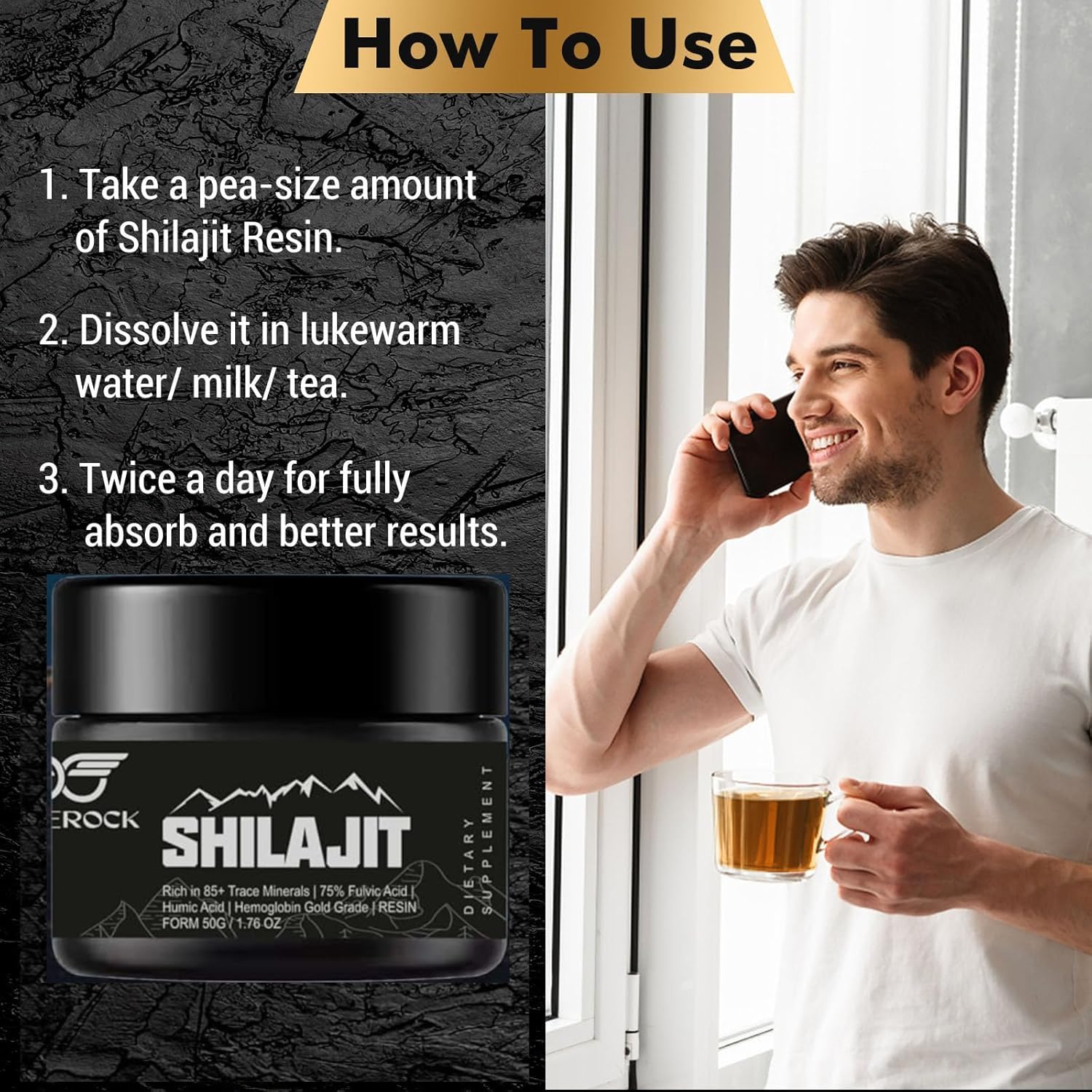 Himalayan mountains behind Doperock Shilajit resin bottle.