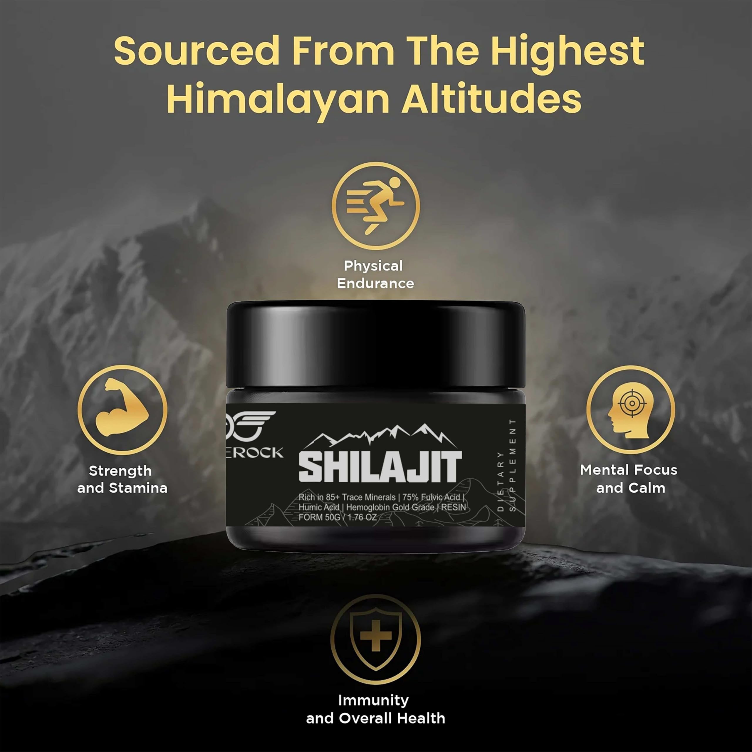 Doperock Shilajit resin packaging front showcasing quality.