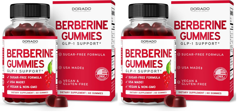 Dorado Nutrition Berberine Gummies with Cinnamon bottle, sugar-free daily wellness option.
