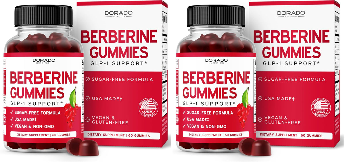 Dorado Nutrition Berberine Gummies with Cinnamon bottle, sugar-free daily wellness option.