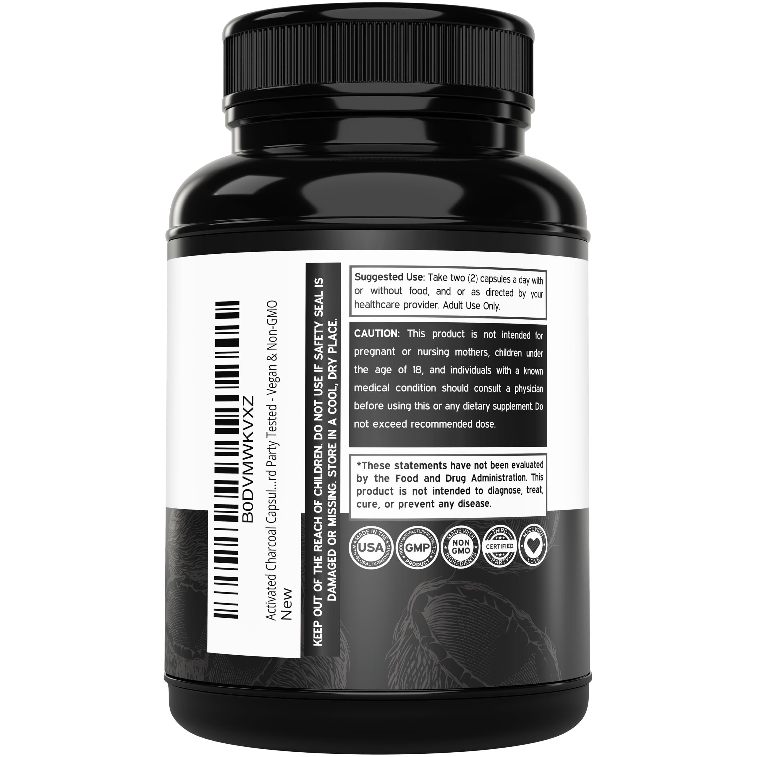 DORADO NUTRITION charcoal pills in a USA-made facility conveying quality and safety.