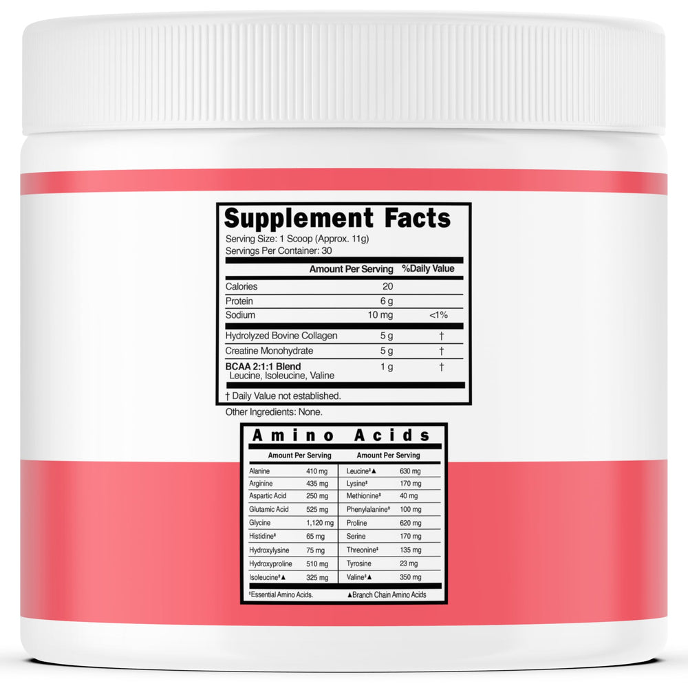 DORADO NUTRITION collagen and BCAA powder tub highlights joint support and amino acids.