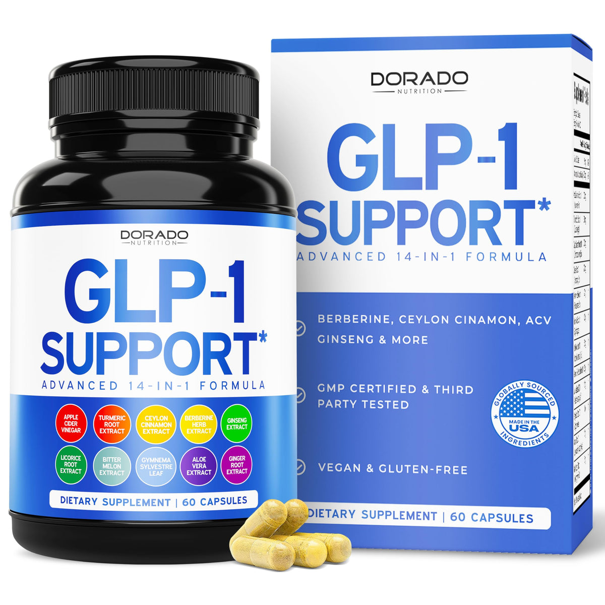 Dorado Nutrition GLP1 14-in-1 bottle ready for daily wellness support.