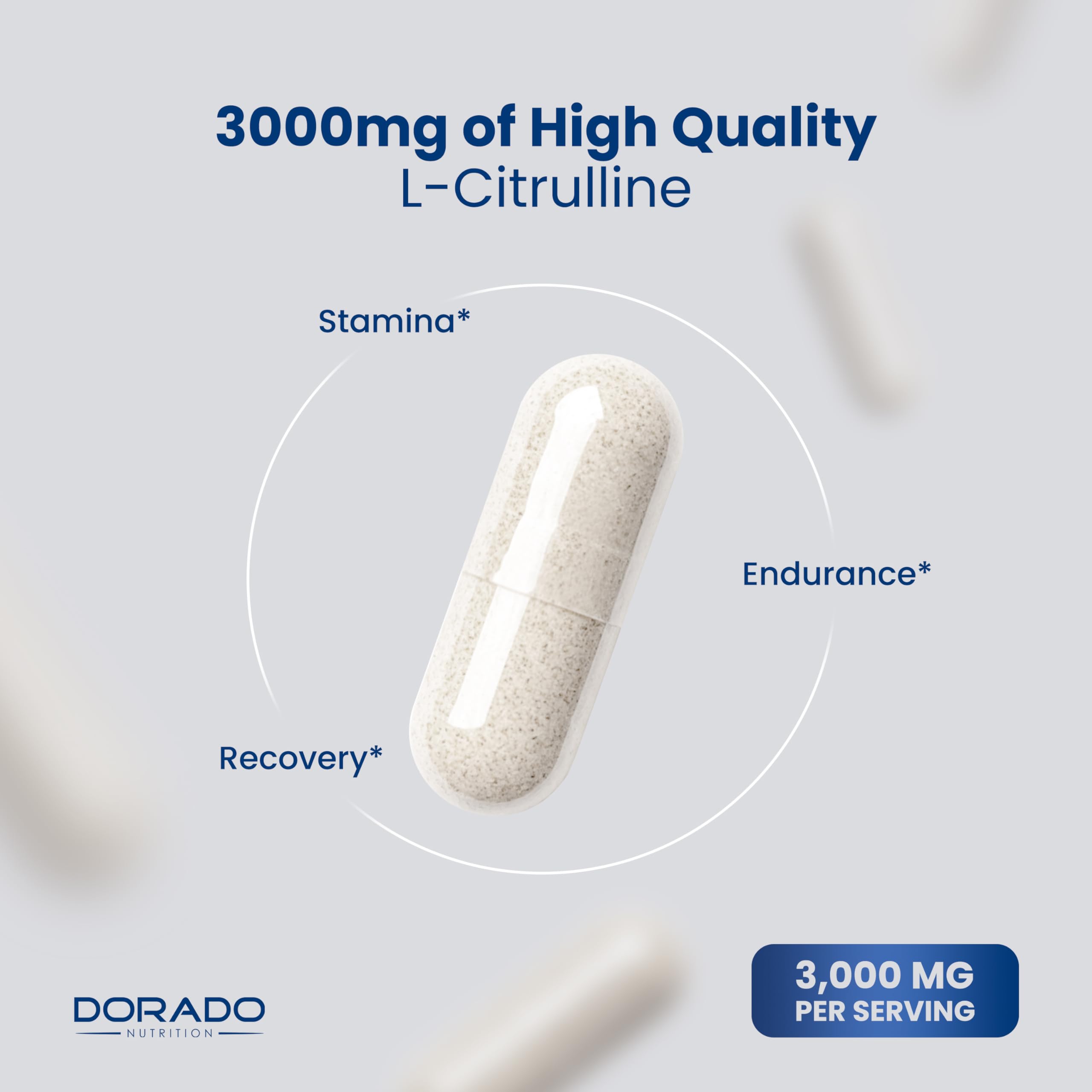 Dorado Nutrition L-Citrulline 3000mg label detail highlights purity and third-party testing.