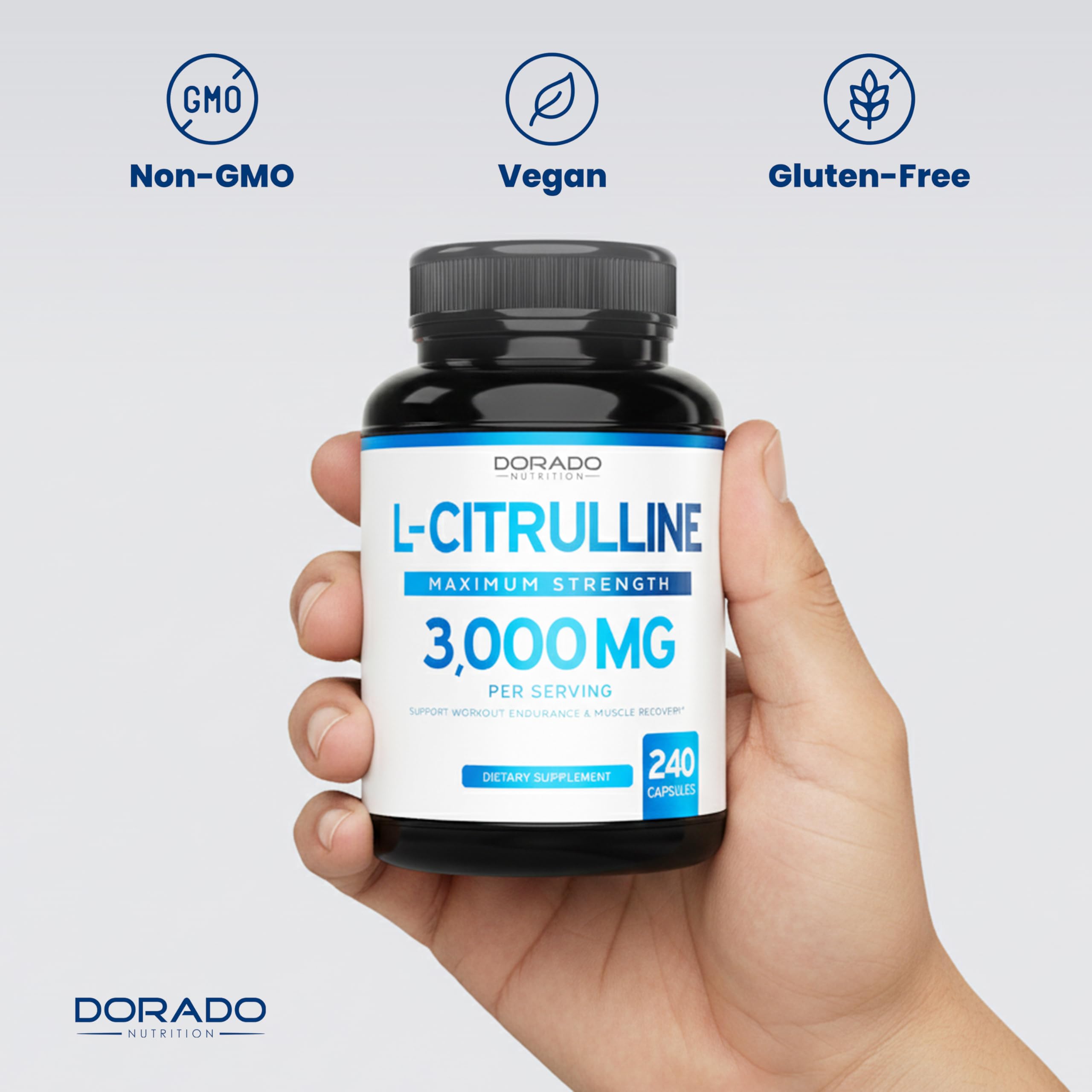 Dorado Nutrition L-Citrulline 3000mg USA-made stamp signals domestic production.