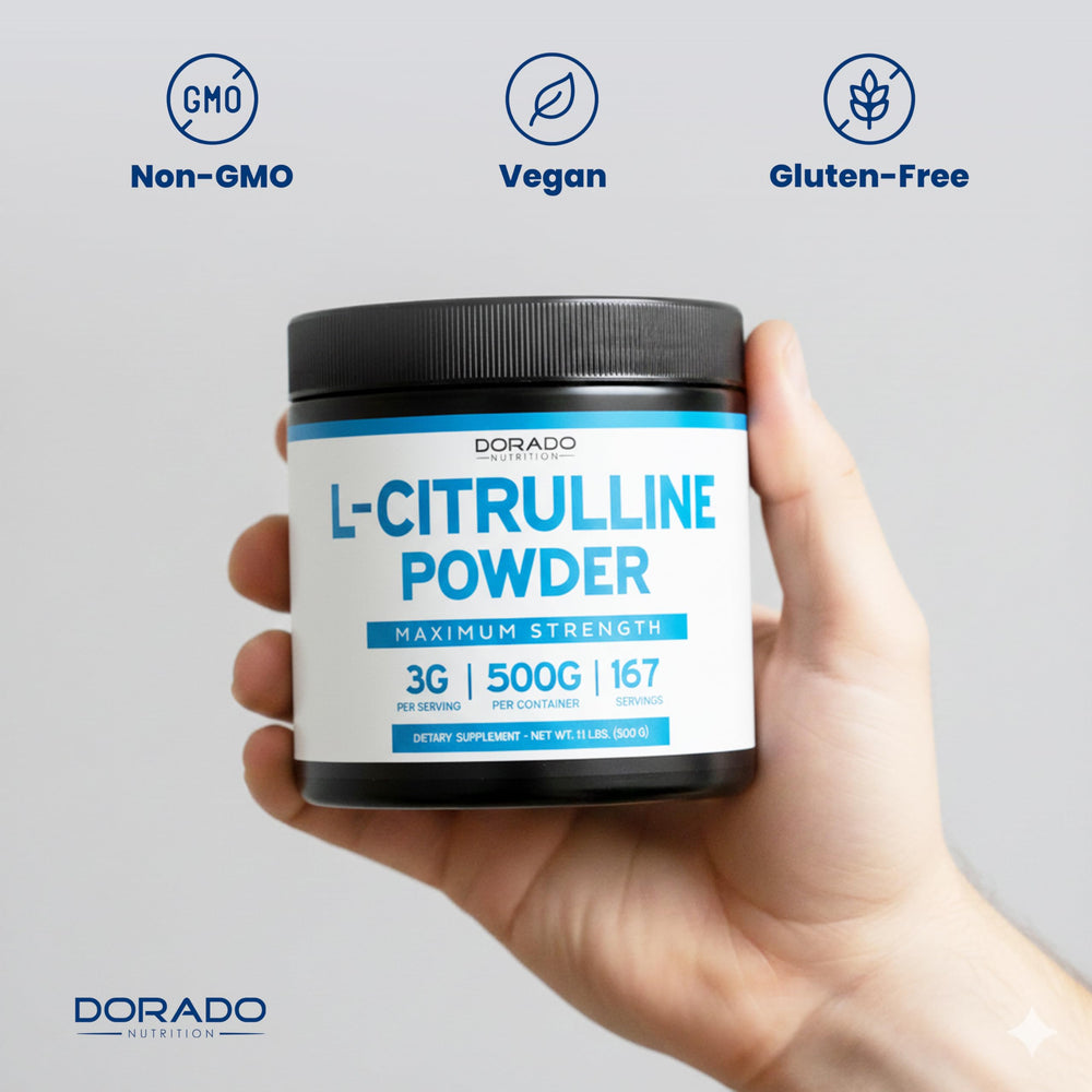 Dorado Nutrition L-Citrulline powder ingredients highlight vegan-friendly formula.