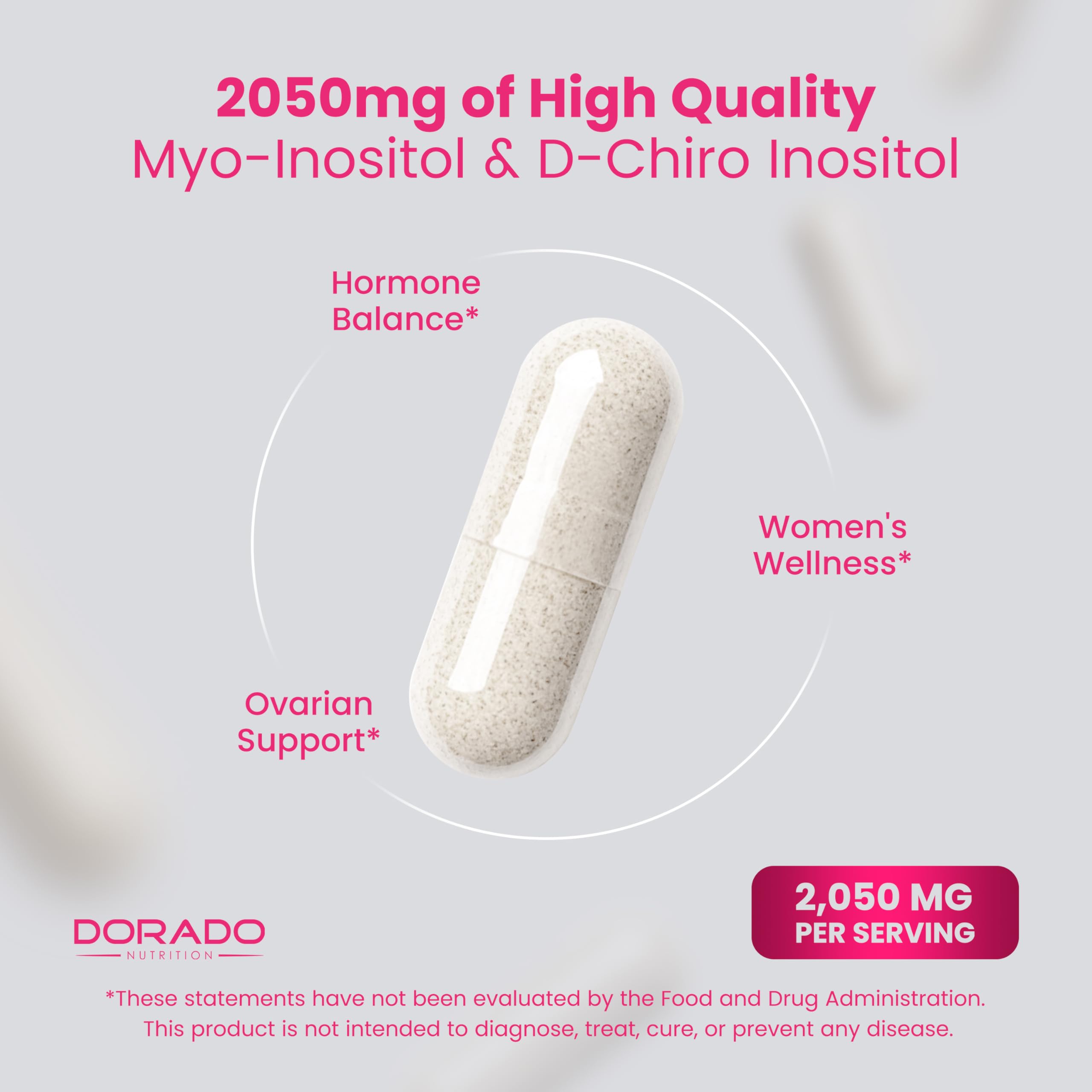 Capsules and packaging of DORADO NUTRITION inositol supplement