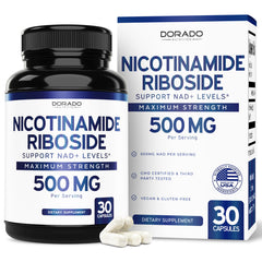 DORADO NUTRITION Nicotinamide Riboside 500mg bottle front shows 30 capsules for daily support