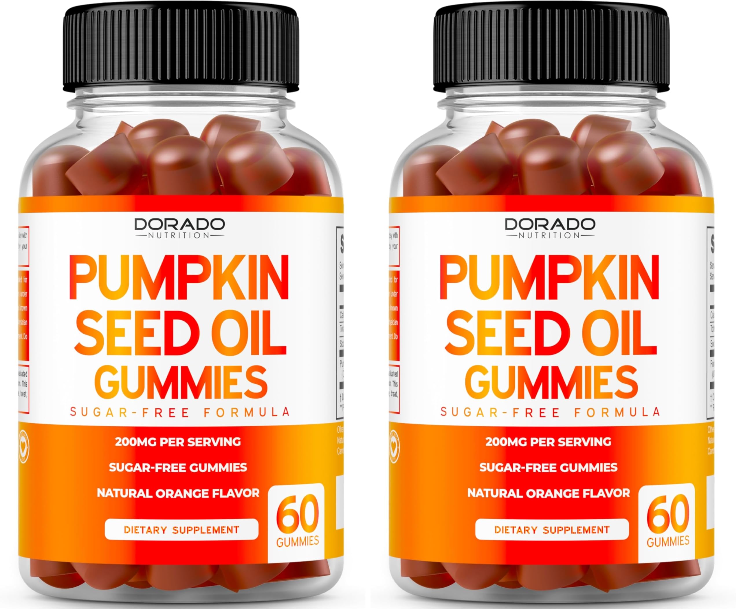 Dorado Nutrition Pumpkin Seed Oil Gummies bottle front with orange flavor for daily wellness.