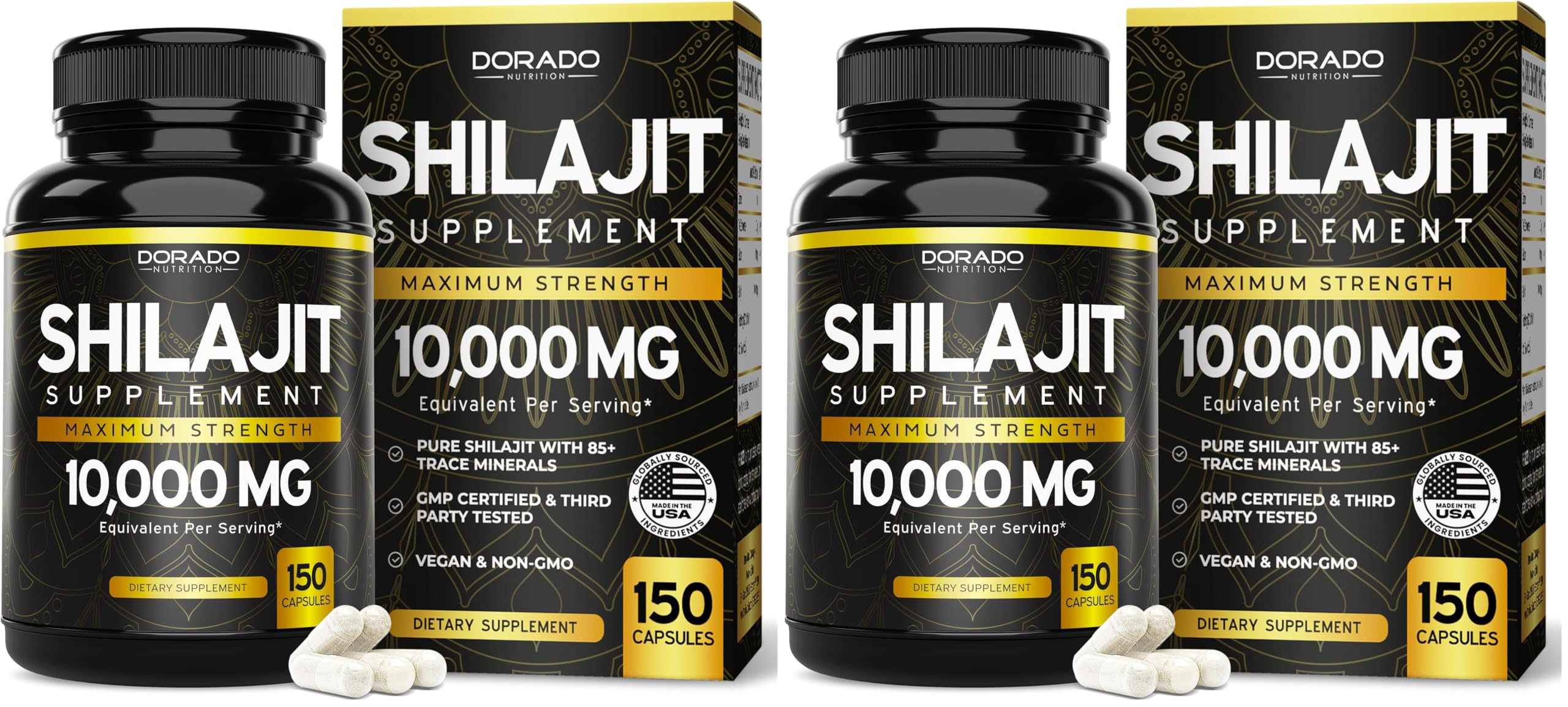 Dorado Nutrition Shilajit Pure bottle closeup highlighting a premium mineral supplement for daily vitality.