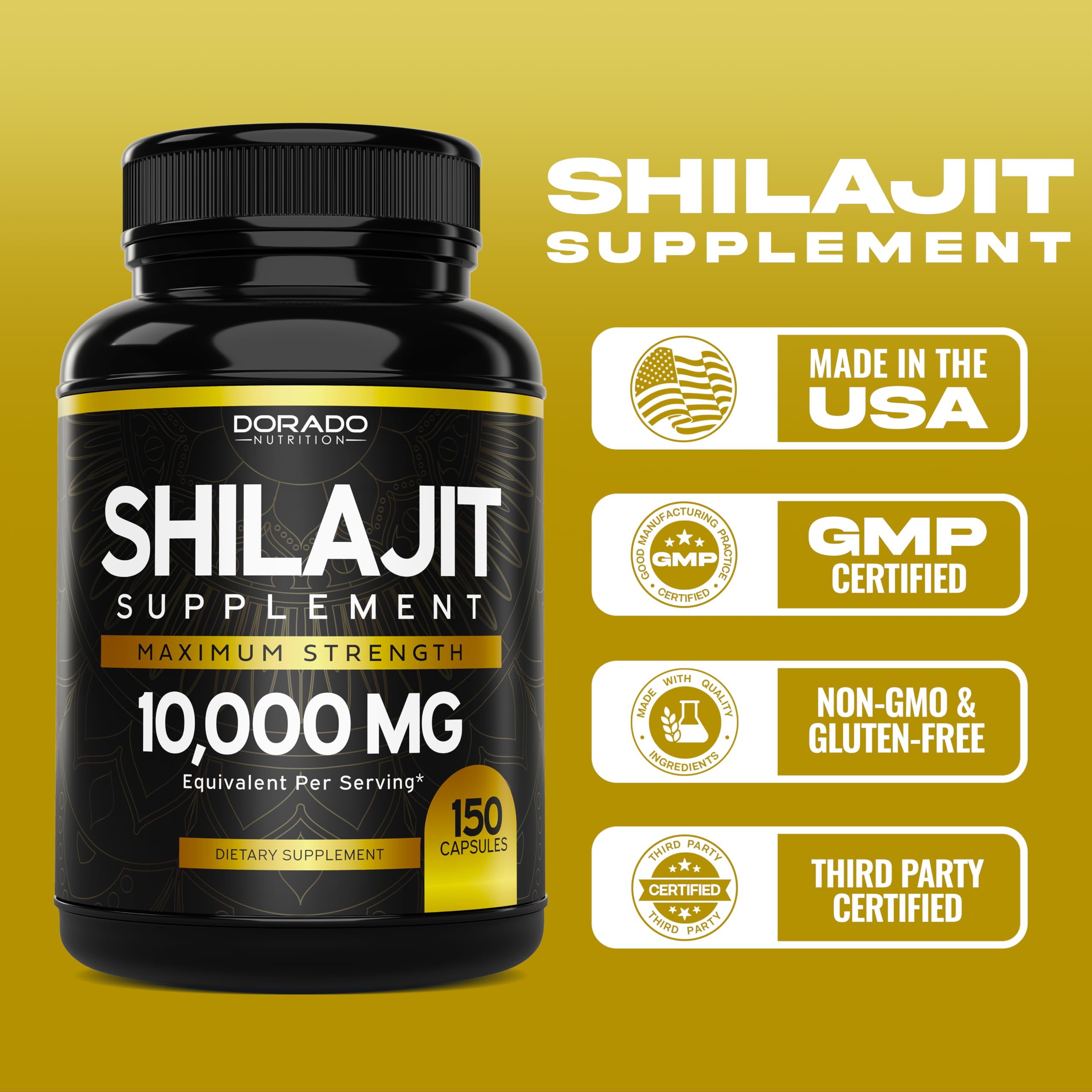 Dorado Nutrition Shilajit Pure pills with resin-like texture suggest a potent mineral blend for daily use.