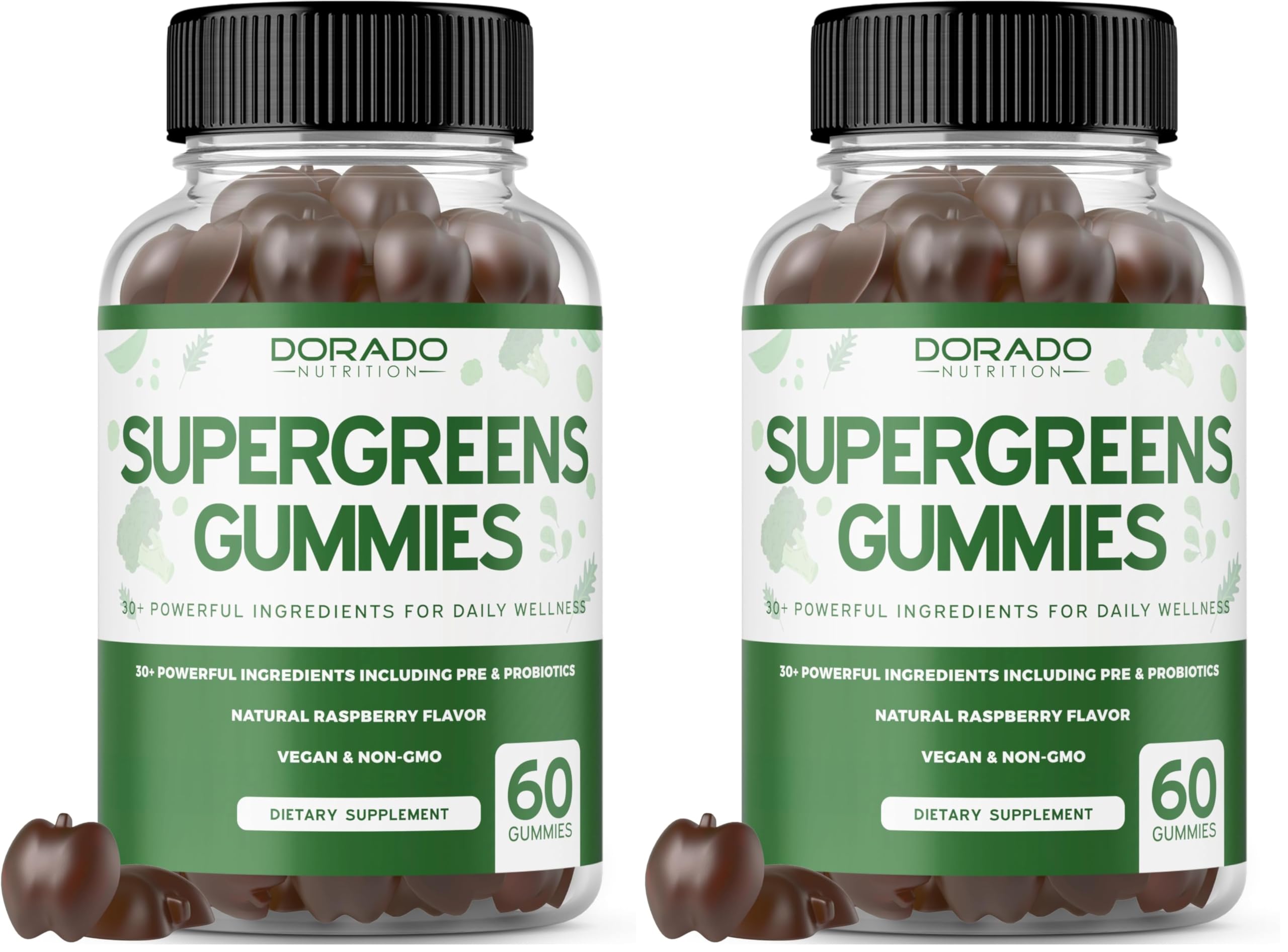Dorado Nutrition Supergreens Gummies bottle front for easy daily greens convenience.