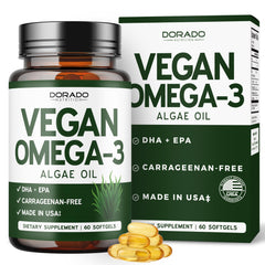 Dorado Nutrition Vegan Omega-3 algae oil bottle front view for a plant-based heart-healthy option