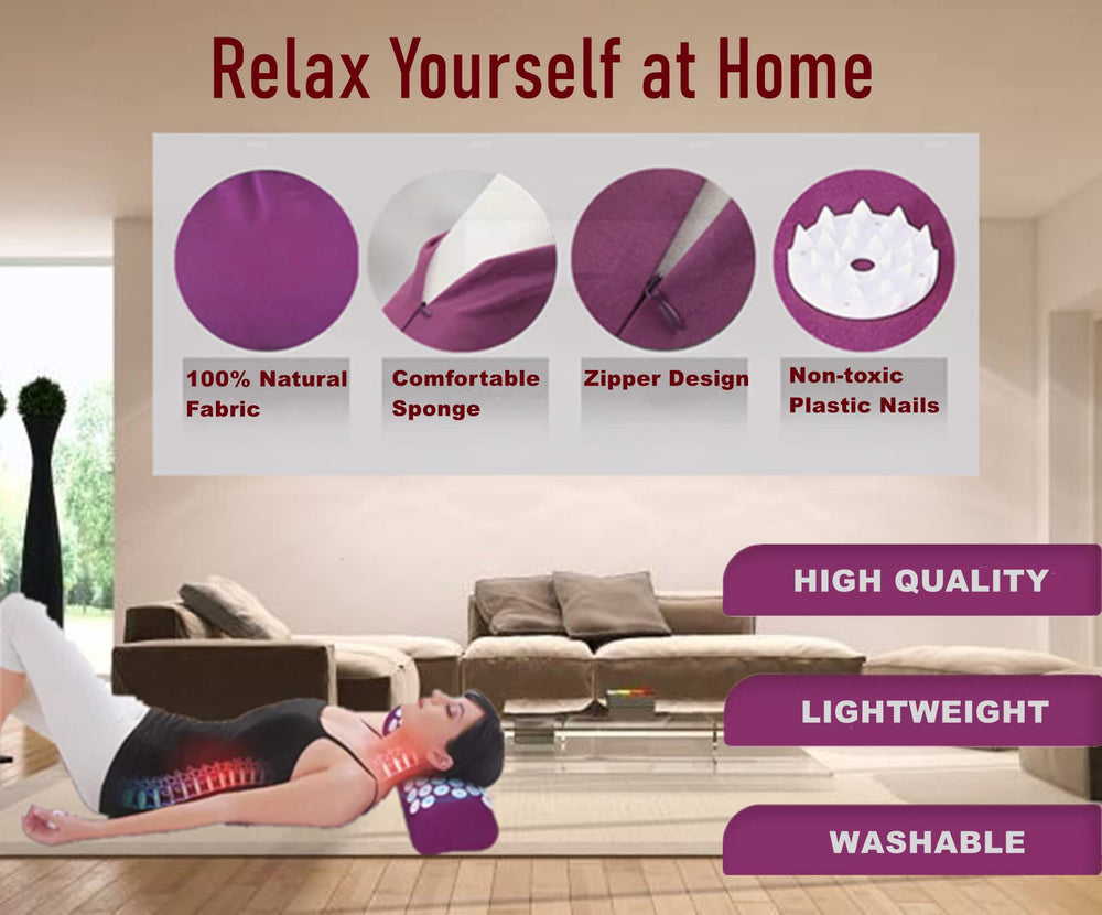 DoroSun acupressure pillow nails detail shows thousands of stimulating points for targeted relaxation.