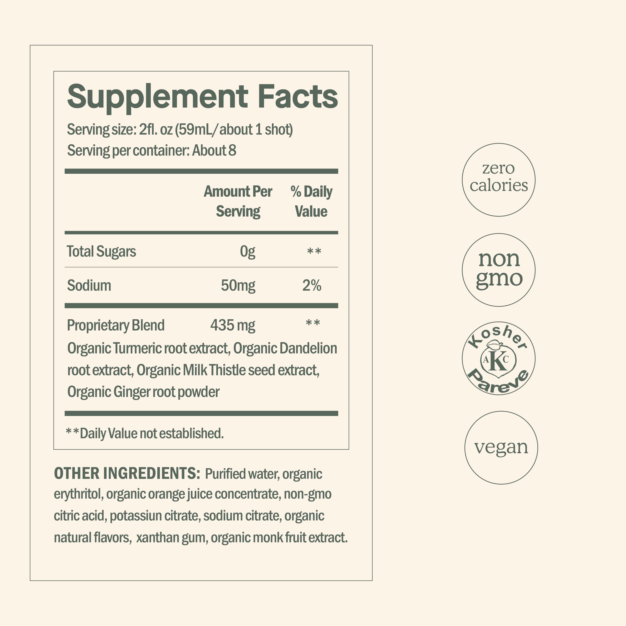 DOSE Liver Cleanse 16oz bottle with serving suggestion for easy daily shots.
