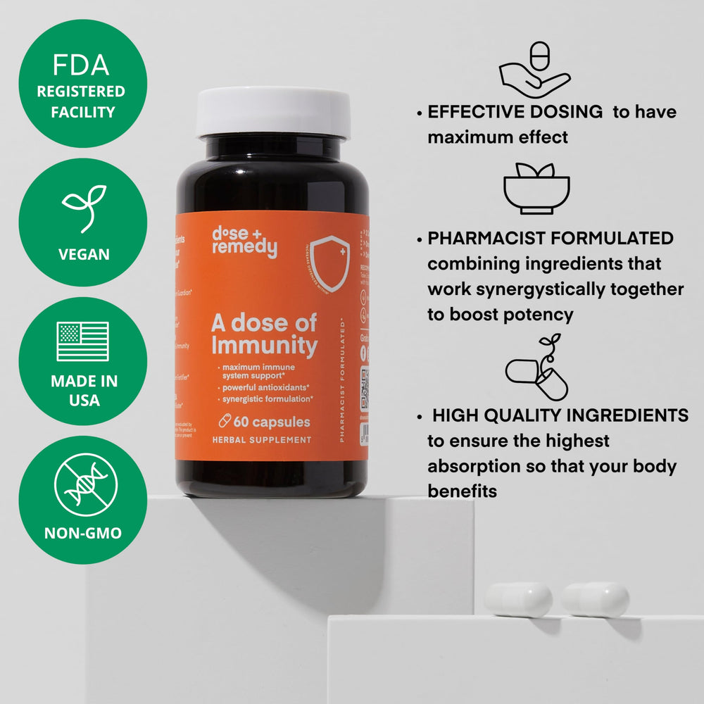 Dose + Remedy bottle on desk ready for daily routine