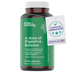 Dose + Remedy Digestive Balance bottle front image for gut health support.