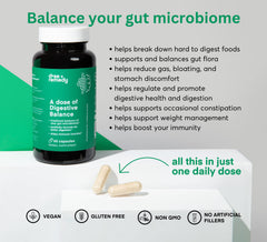 Dose + Remedy Digestive Balance bottle side view with label details.