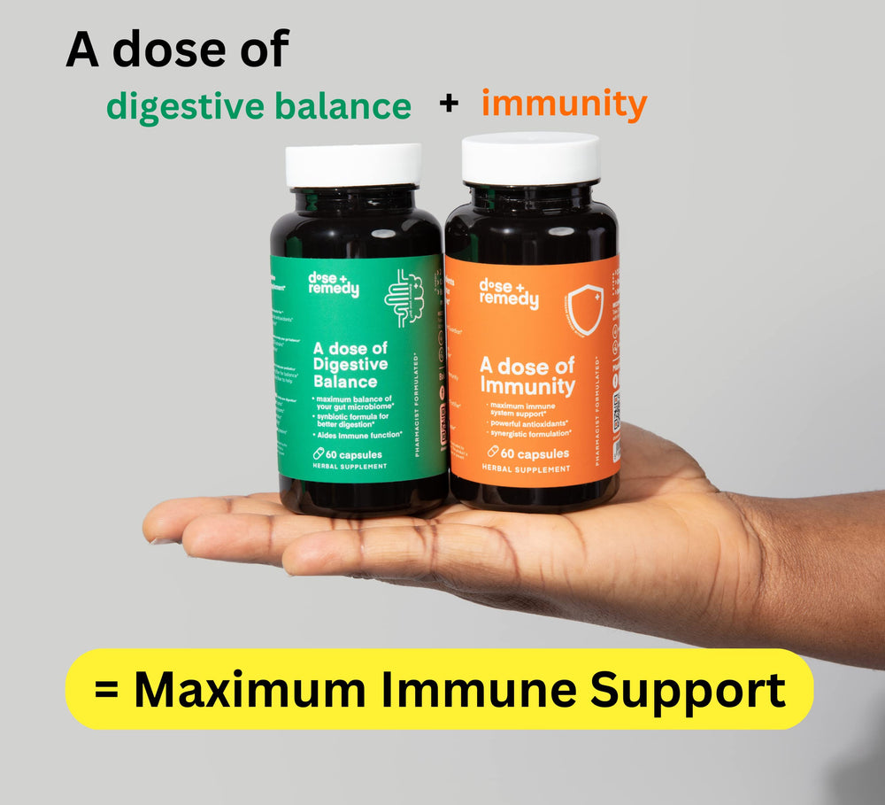 Dose + Remedy digestive enzymes capsules ready for meals.
