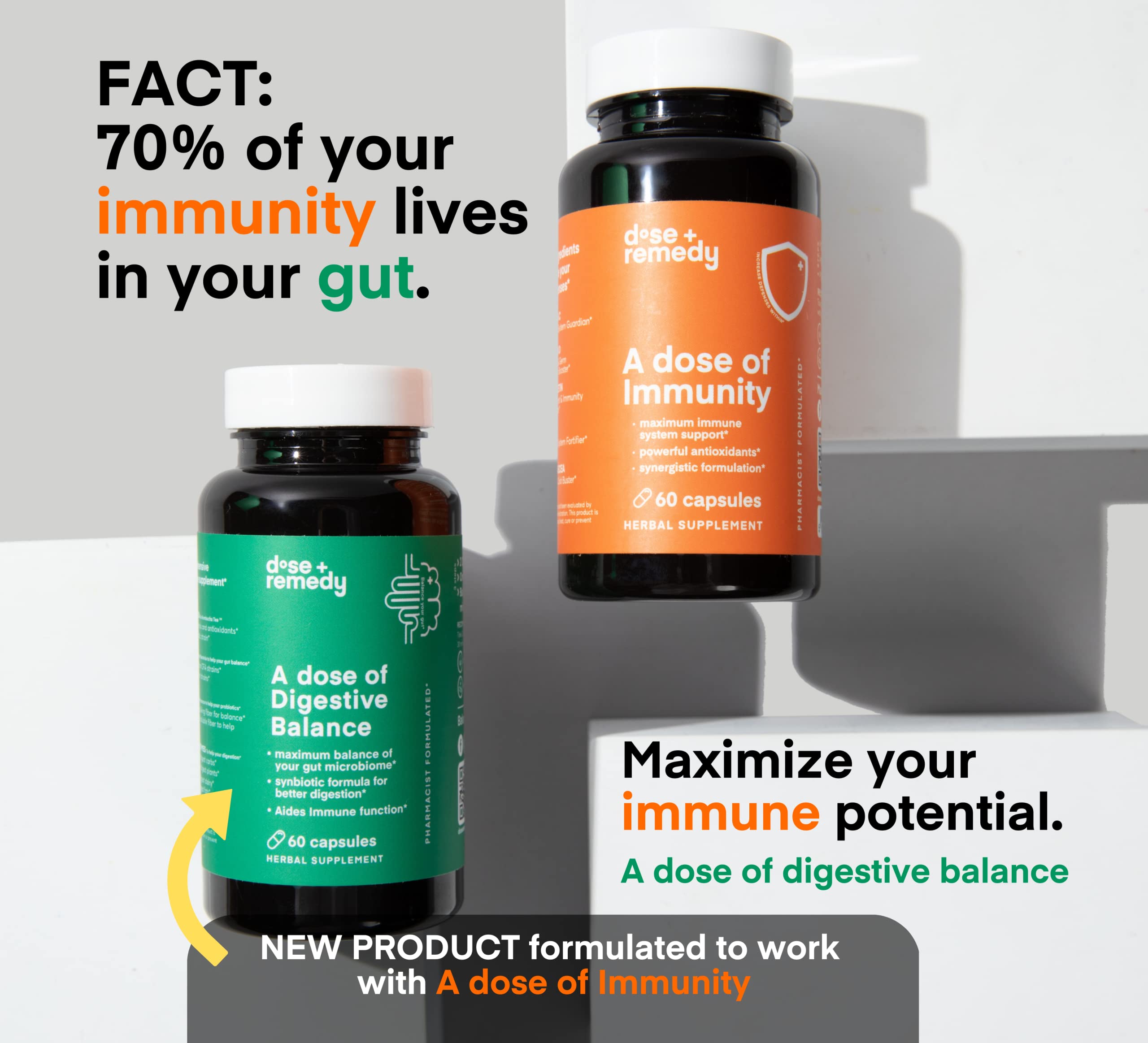 Dose + Remedy immunity bottle label shows vegan non GMO formula