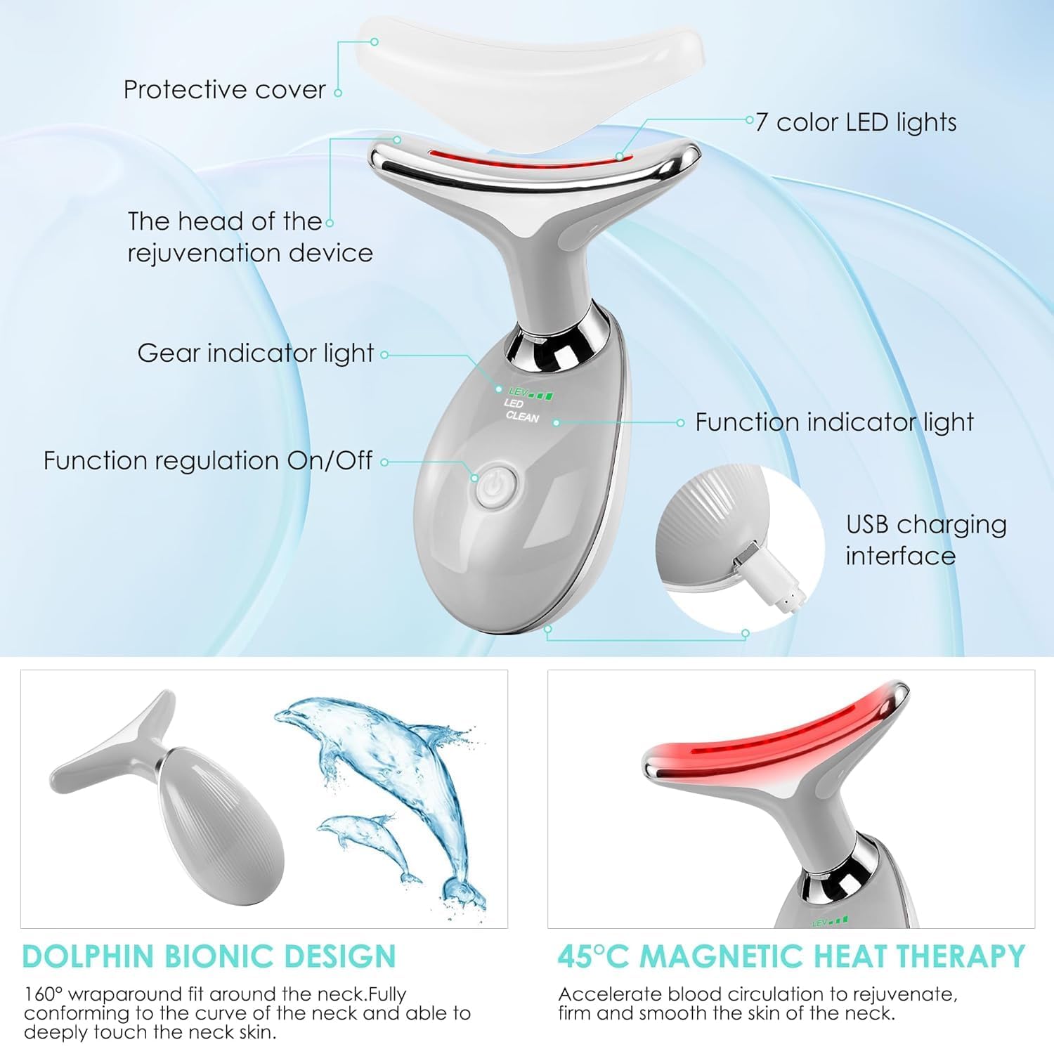 Doset facial massager includes USB cable for convenient charging.