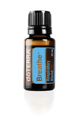 doTERRA Breathe bottle label shows ingredients for a refreshing aroma.