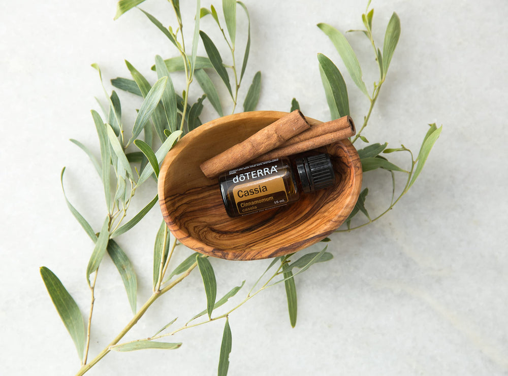 doTERRA Cassia bottle shown with dilution reminder for skin safety