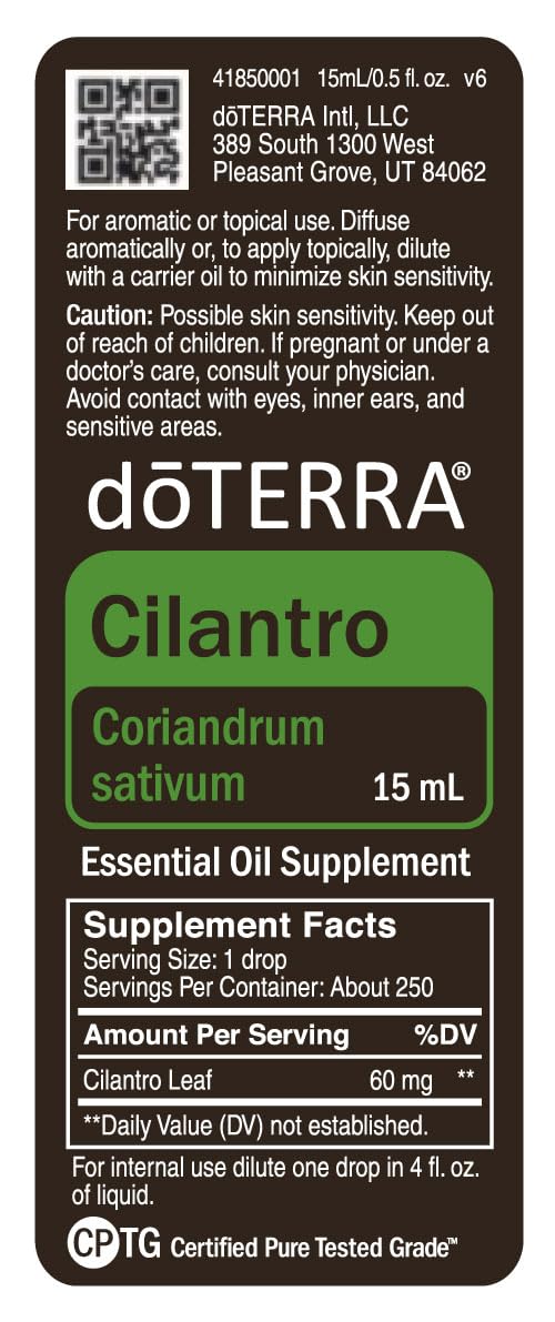 doTERRA Cilantro essential oil topically soothing when diluted properly.