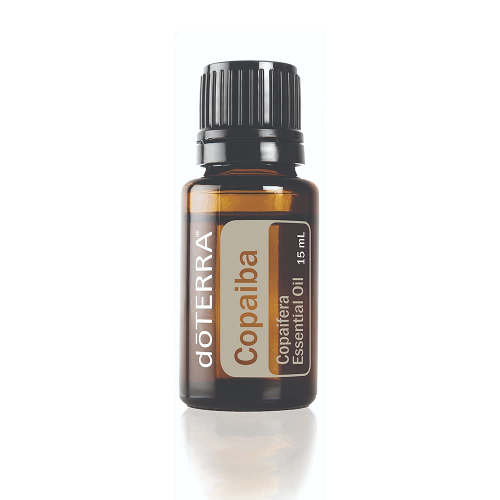 doTERRA Copaiba oil bottle highlighting skin-supporting care and antioxidant properties.