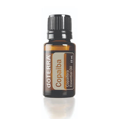 doTERRA Copaiba oil bottle highlighting skin-supporting care and antioxidant properties.