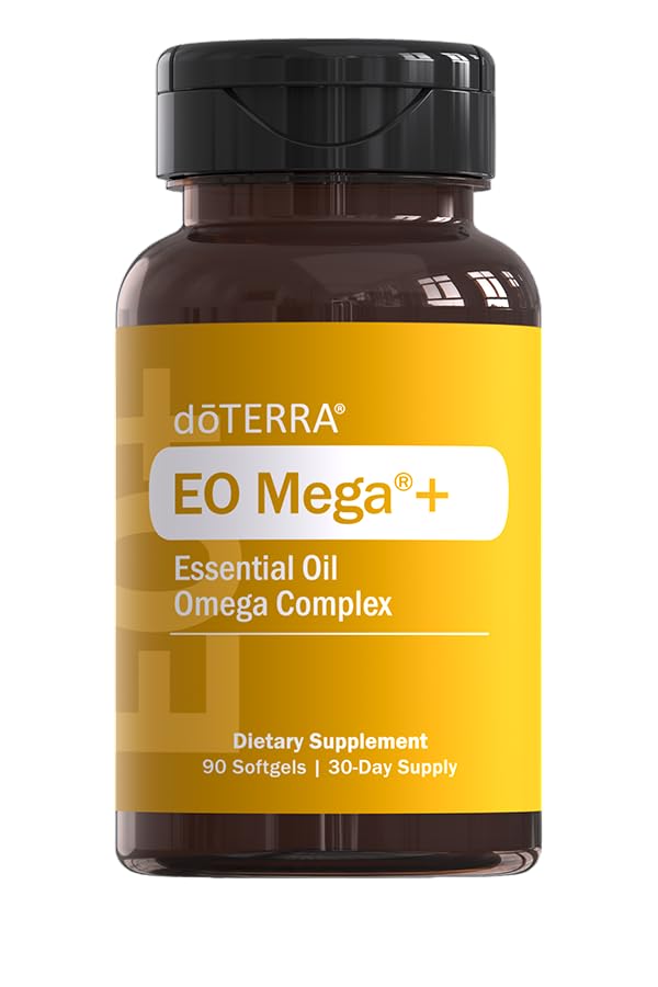 doTERRA EO Mega+ bottle showing omega-rich daily wellness support
