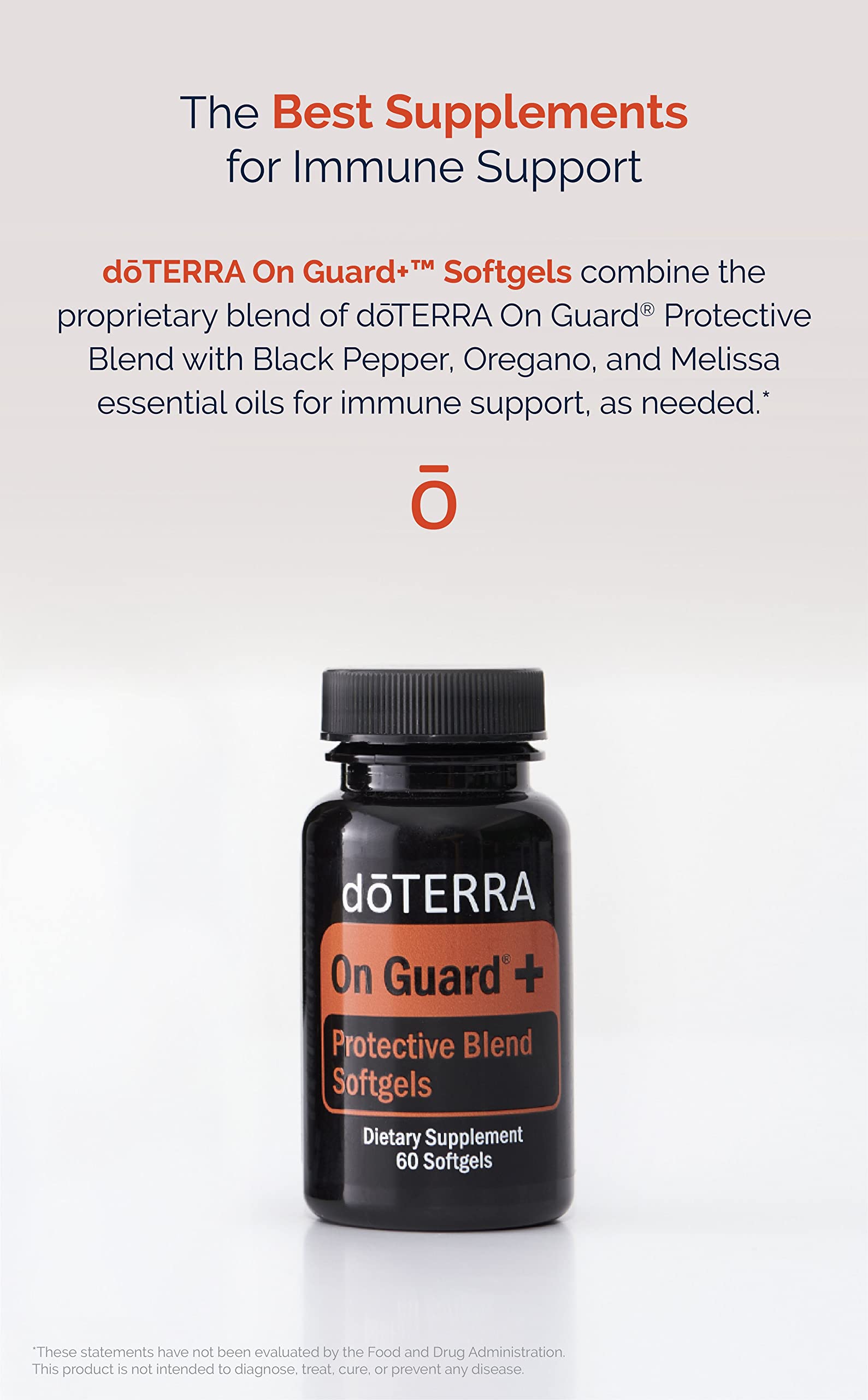 doTERRA On Guard softgels close-up of label highlighting antioxidant defense and respiratory support.