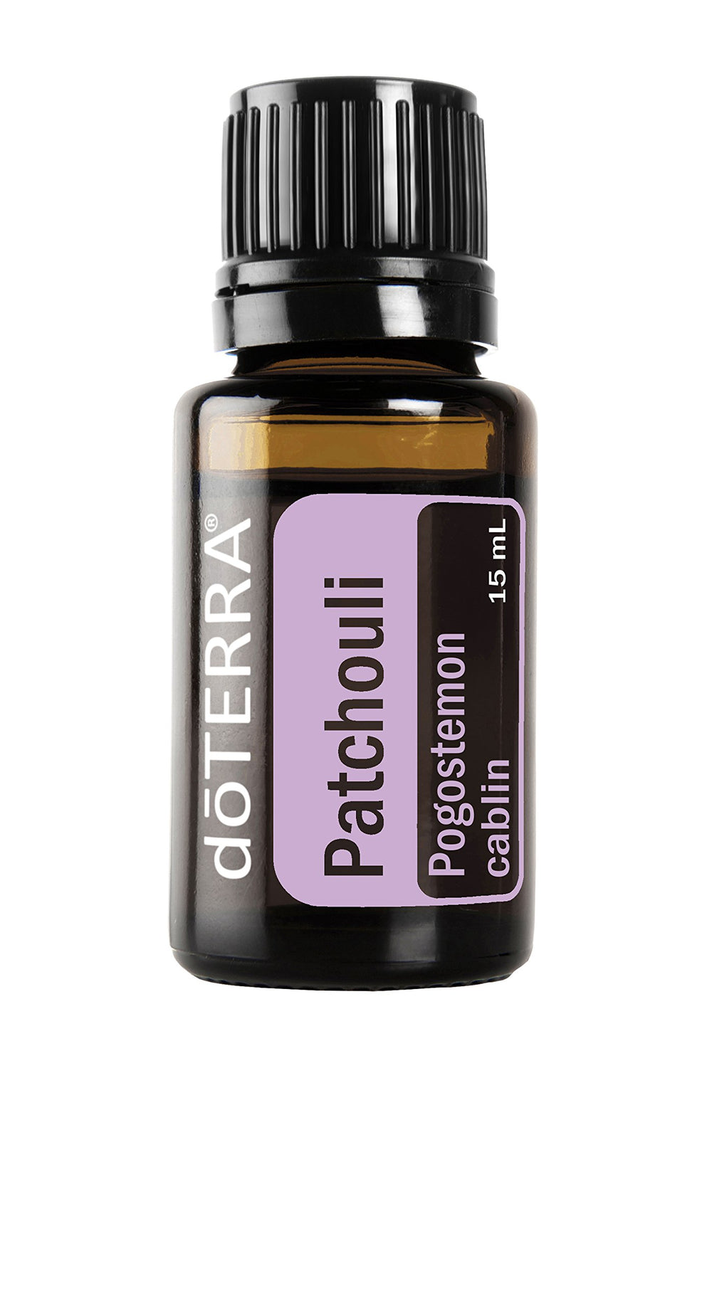 doTERRA Patchouli 15 mL bottle with calming scent and skin-care potential.