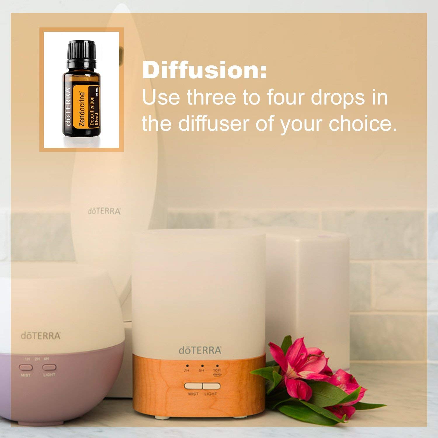 doTERRA Tangerine Geranium oil in glass, diffuse citrus-purifying notes for a bright ambiance