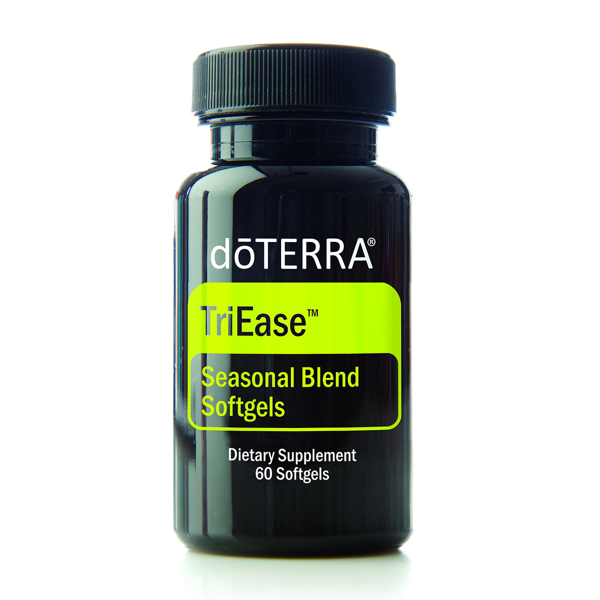 doTERRA TriEase softgels bottle offers seasonal support and clear breathing.