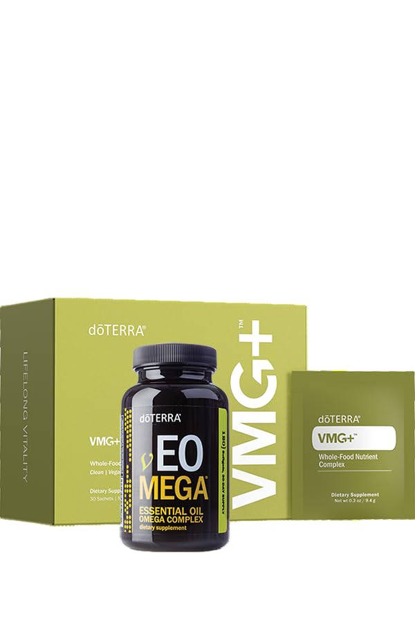 doTERRA VMG+ and vEO Mega vegan bottle highlights plant-based daily wellness potential