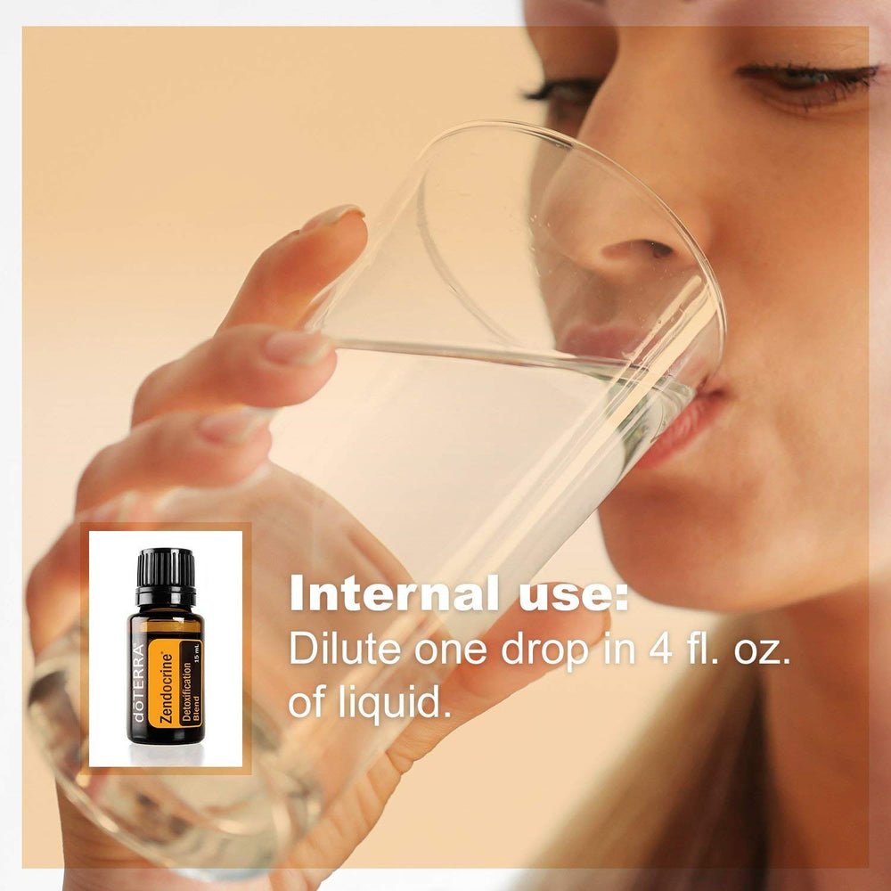 doTERRA Zendocrine bottle label, highlighting the detoxifying blend and key ingredients